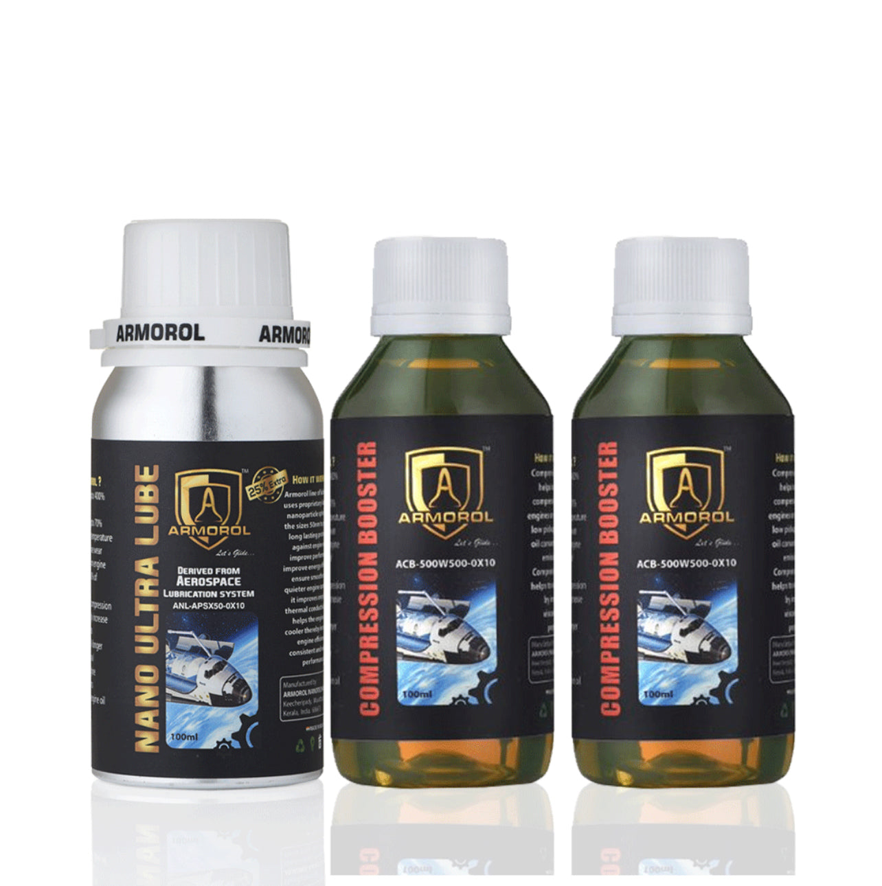 Nano Tera Lube 100ml + Compression Booster 2 x 100ml – High-Power Triple Pack for Cars (Up to 1800cc) with High Oil Consumption – Max Performance, Max Efficiency